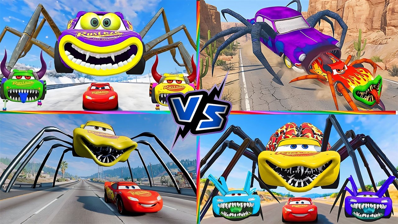 Giant SPIDER McQueen Eater Car VS Lightning McQueen Escape From Monster | Lightning McQueen Cars #5