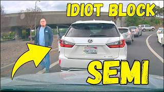 IDIOT LEARNS WHY HE SHOULDN'T CUT OFF A SEMI TRUCK DRIVER