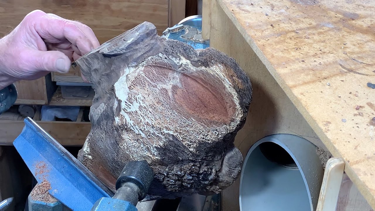 Richard Raffan finds a bowl within a wormy coolibah burl.