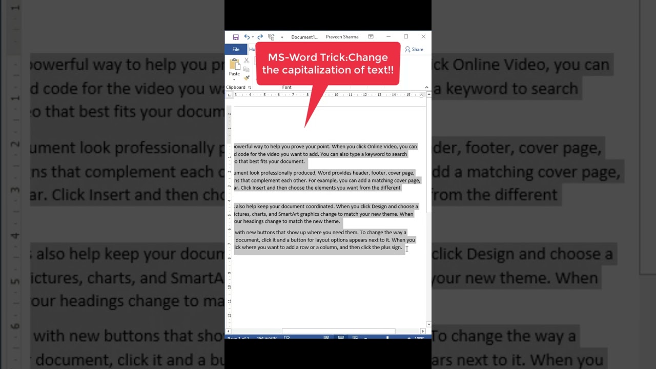 MS-Word Trick:Change the capitalization of text!!