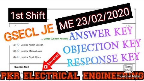 GSECL JE Mechanical Engineering 23 Feb 2020 1st Shift  Answer Key  WITH ANSWERS Must watch