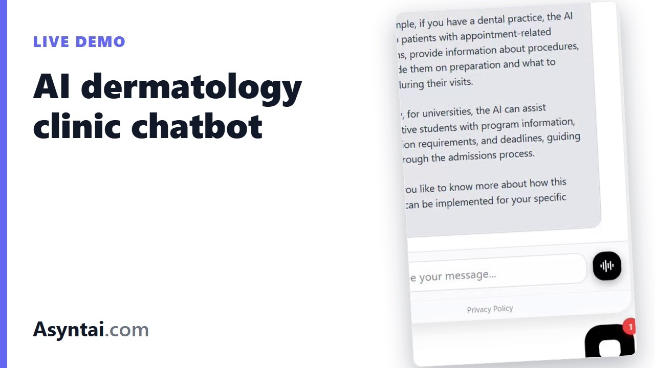 AI Chatbot for Dermatology Clinics | Asyntai Demo