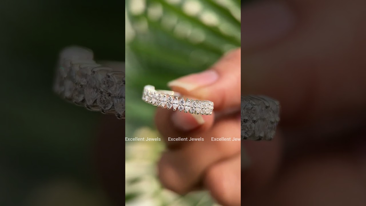 Marquise Diamond Wedding Ring Marquise Round Diamond Ring Lab Grown Diamond Stackable Band for Women