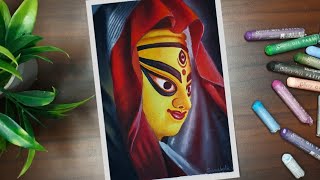 Agomoni Maa Durga Drawing with Oil Pastel | Oil pastel drawing | Canvas Art