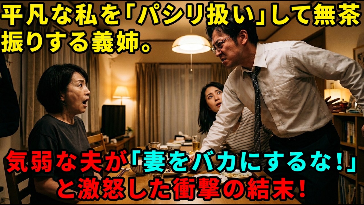 平凡な主婦の私をパシリ扱いし、無茶振りしてくる強気な義姉。仕返しに全て拒否すると激怒！しかし、普段は気弱な夫が「…妻をバカにするな！」と態度を一変させた結果…