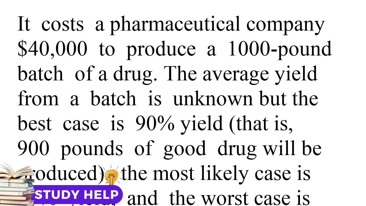 It costs a pharmaceutical company 40 000 to produce a 1000 pound batch