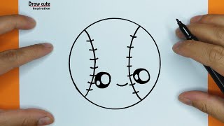 How to draw a cute Baseball, step by step, Draw cute inspiration