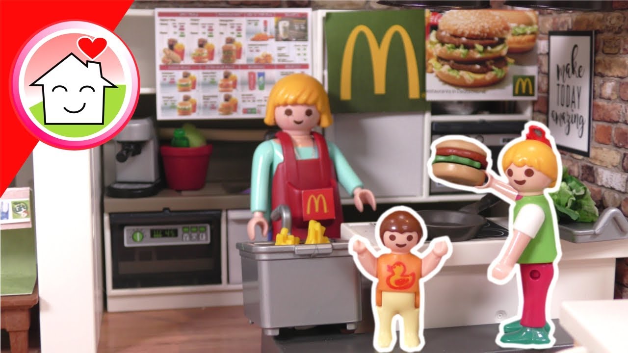 New Playmobil Familie Hauser - eigener McDonalds zu Hause - Geschichte mit Anna und Lena