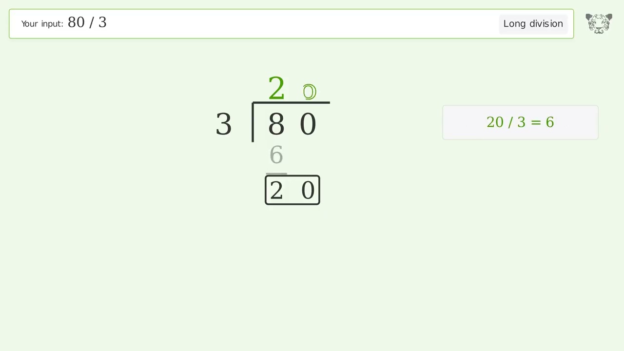 か*ち様 YUMING Back to The First Half of 80 80/3 Long Division — Step-by-Step | Tiger Algebra Solver - YouTube