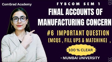 #6 IMPORTANT QUESTIONS Final account for manufacturing| FYBCOM SEM 1 MU| #bcom #mumbaiuniversity