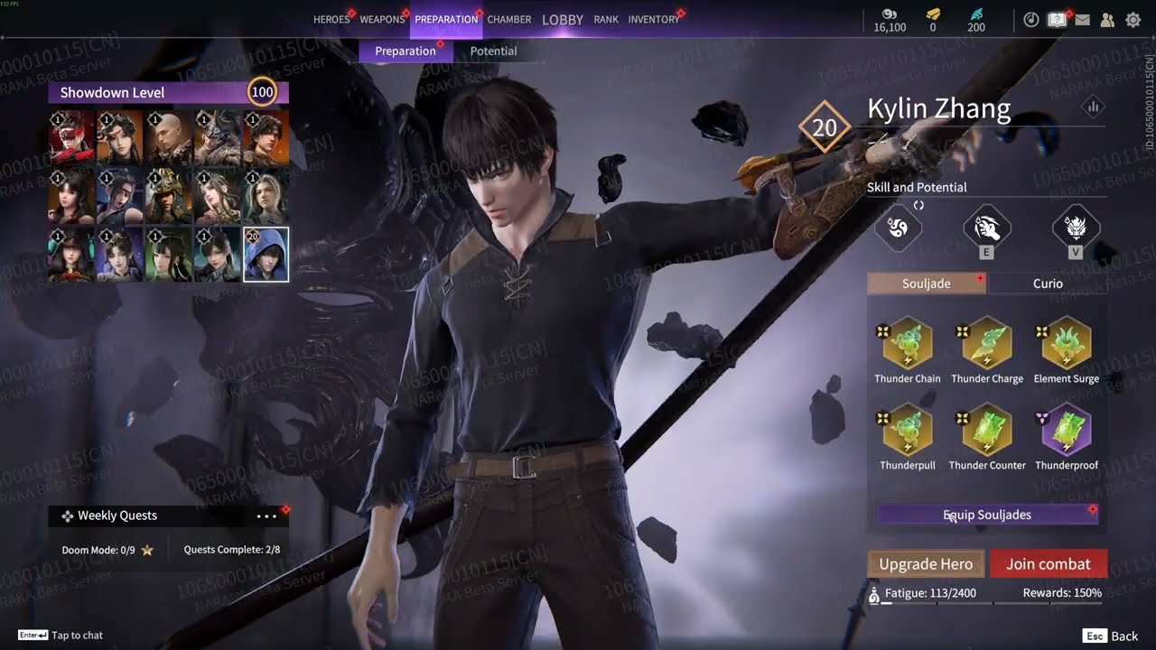 Test Trương Khởi Linh trong chế độ Diệt Thần (Testing Kylin Zhang in Showdown Mode)