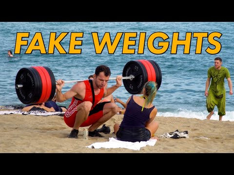 FAKE WEIGHTS PRANK 1 Invading People's Space on The Beach