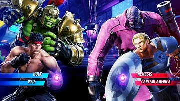 Gladiator Hulk & Ryu vs Nemesis & Cap (Very Hard) Marvel vs Capcom | 4K UHD Gameplay