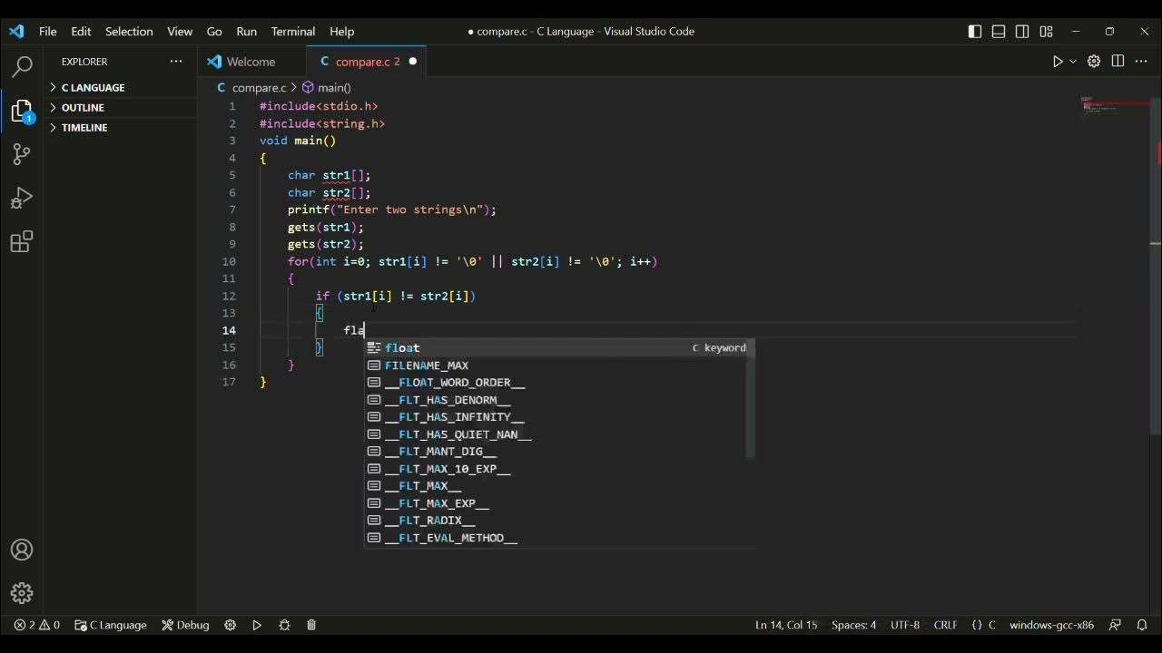 C PROGRAM TO COMPARE TWO STRINGS #cprogramming #STRINGS IN C - YouTube