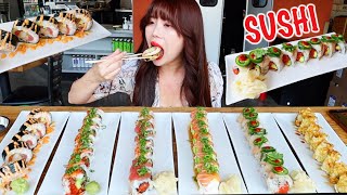 SUSHI MUKBANG 먹방 Deep Fried Roll, Riceless Salmon Roll, Yellow Tail, Spicy Tuna in Los Angeles, CA