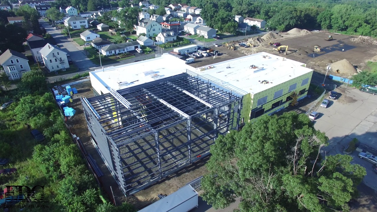 Blackstone Valley Prep High School construction aerial footage July 28