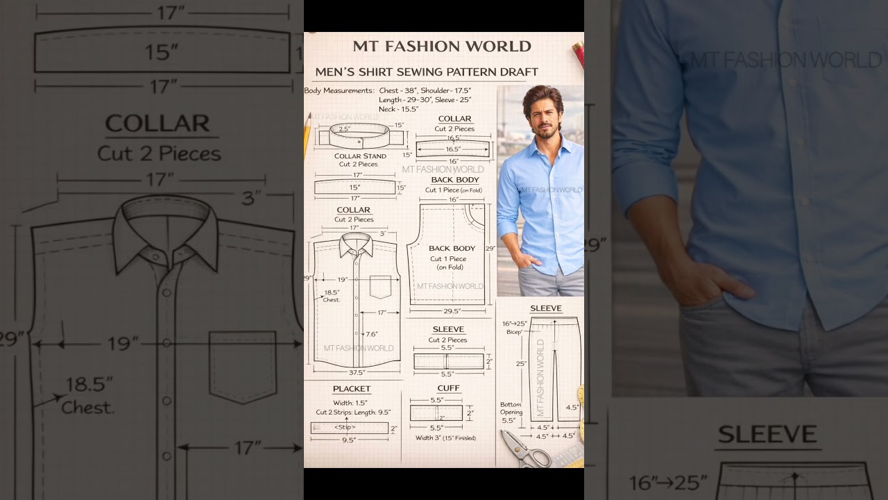 👉Men Shirt Sewing Pattern Draft 
