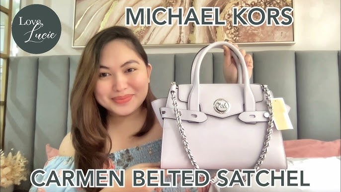 New Michael Kors Signature Carmen Small Flap Belted Satchel vanilla acorn  bag
