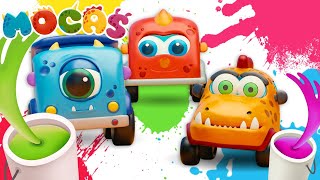 Learn colors with Toy Cars. Mocas - Little Monster Cars. Learning cartoons for babies.