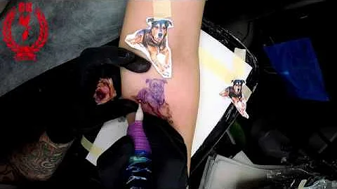 Realistic Tattoo Dog Portrait , done by Ninja Cris Gherman the Dog