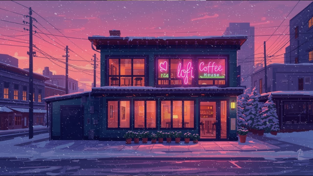 Snowy Lofi Coffee House on a Quiet Winter Night ❄️ Warm Chill Beats for Focus, Study & Relax