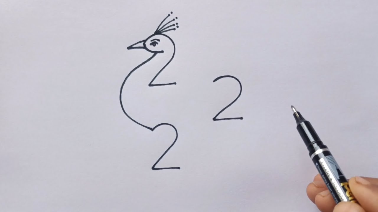 How To Draw Peacock With 222 Number | Peacock Drawing Step By Step ...