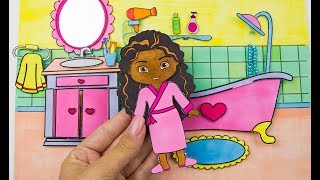 MINIATURE DOLLHOUSE BATHROOM HOW TO MAKE PAPER BATH MORNING ROUTINE DIY FO GIRLS