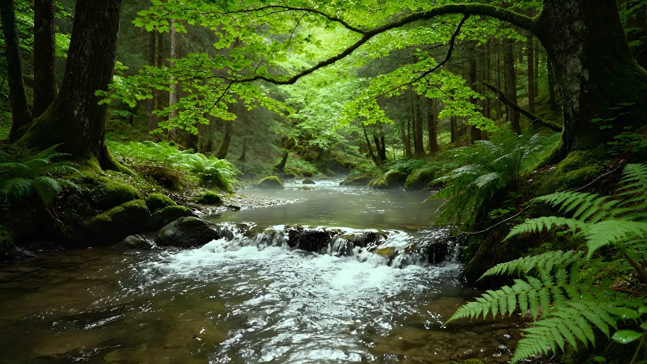 Calming Forest Ambience - River Flowing Birds Chirping in Hidden Forest Ambience for Rest, Medicine