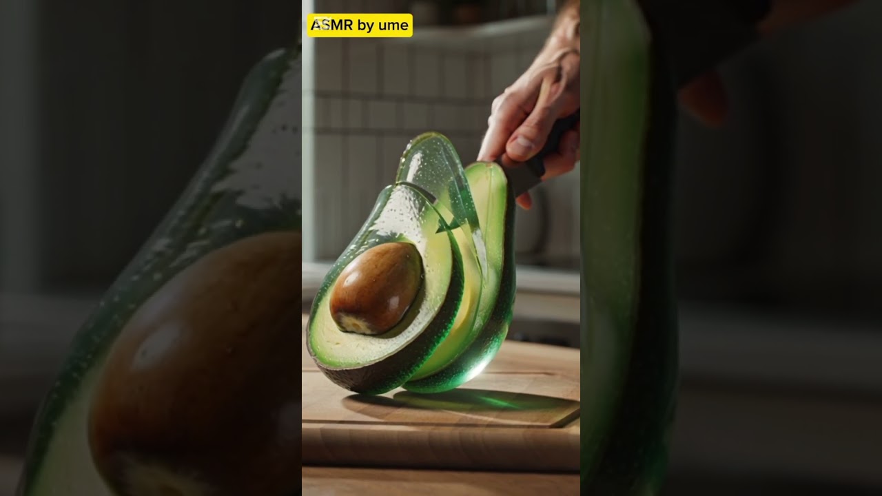 Glass Avocado Cutting ASMR 🥑 | Satisfying Soft Slices & Relaxing Knife Sounds