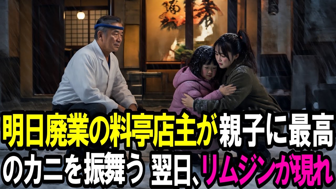翌日廃業の料亭店主が親子に最高のカニを振舞う。翌日、高級車が現れ...