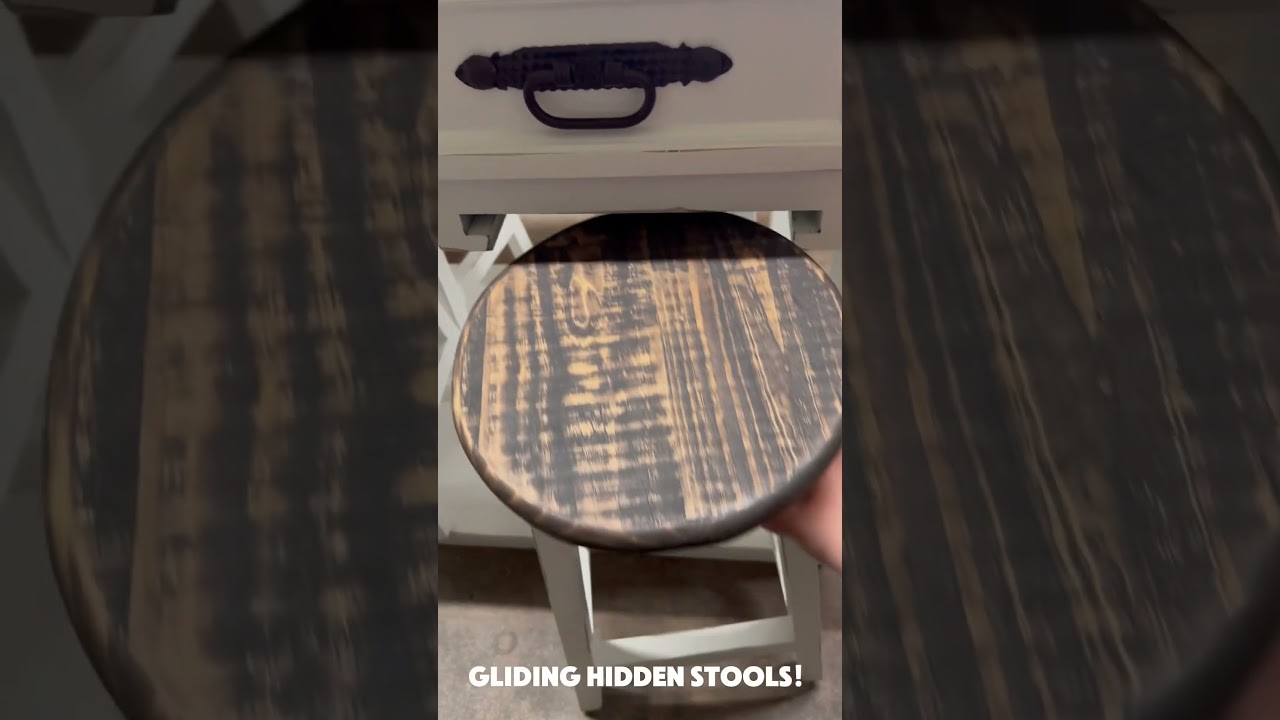 Rustic Kitchen Island w/ 4 hidden stools! 