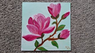 Easy Magnolia Flower Painting | Acrylic Tutorial for Beginners 🌸 #art #acrylicpainting #painting 