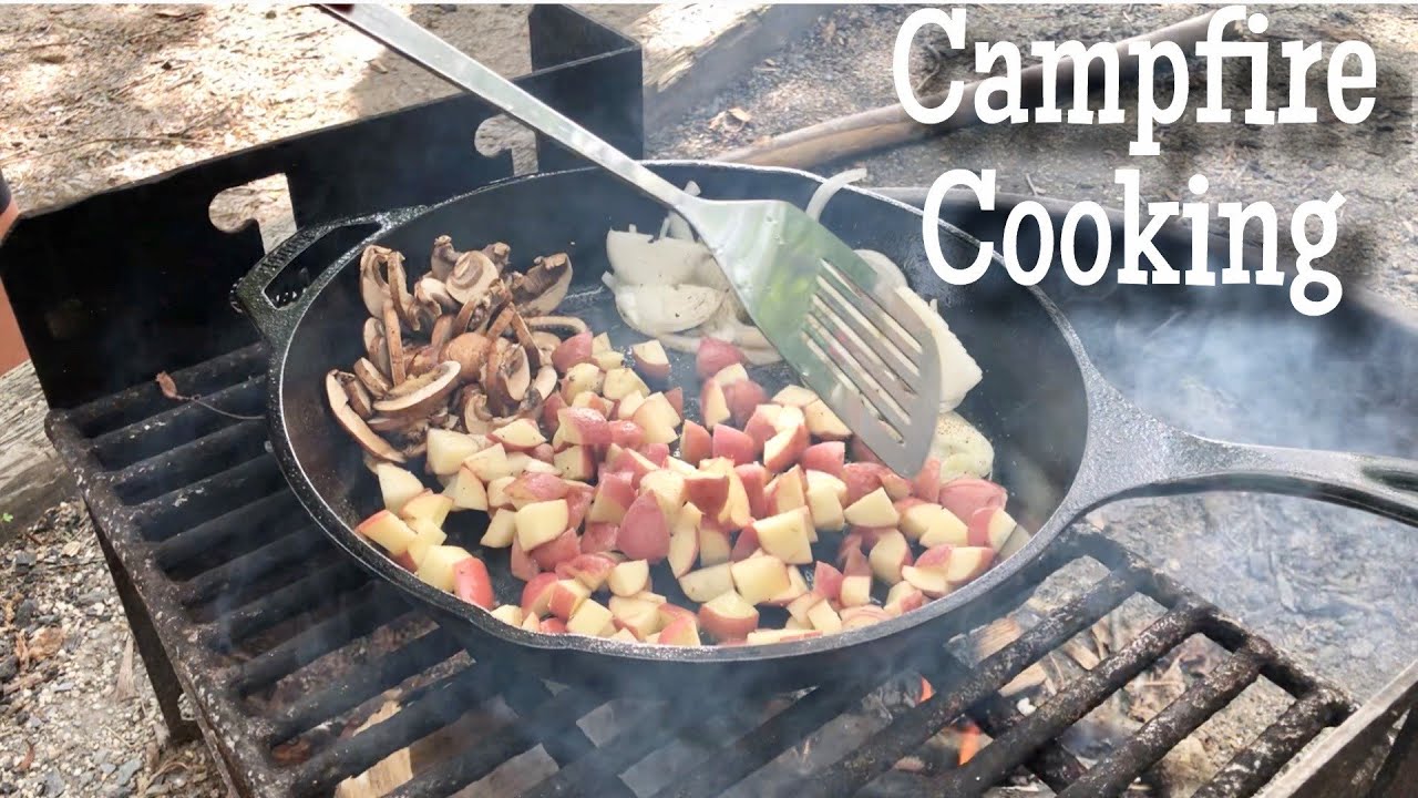 Campfire Cooking - Cast Iron Skillet Meal & Campfire Donuts 