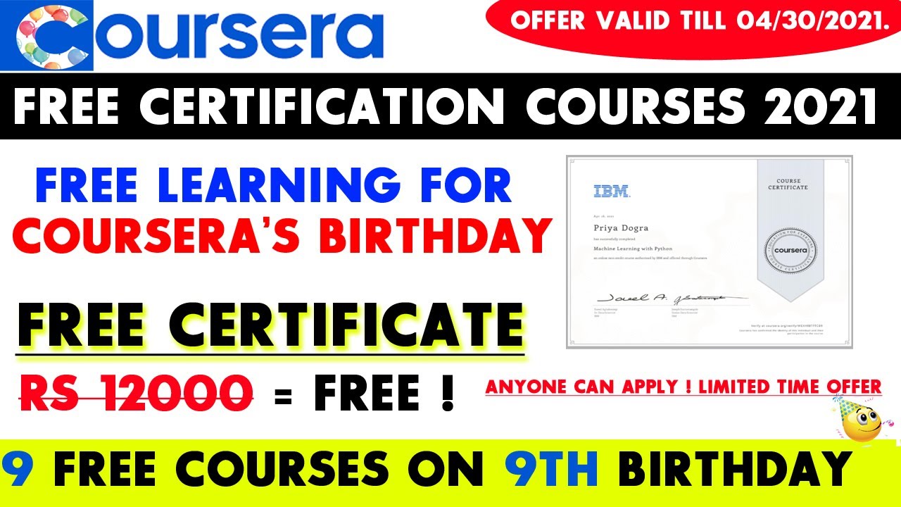 Coursera Free Certification Courses 2021 | Coursera Birthday Offer |  Free Professional Certificate