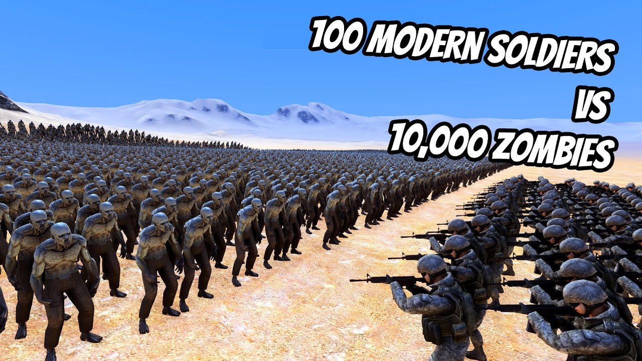 100 MODERN SOLDIERS VS 10.000 ZOMBIES - Ultimate Epic Battle Simulator (UEBS) Gameplay
