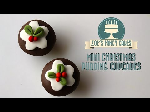 Mini Christmas pudding fondant cupcakes How To Cake Decorating Tutorial