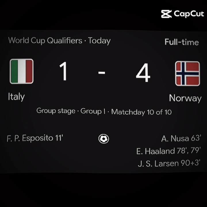 Italy 1 vs 4 Norway I'm the match #italy #italia #norway #norvege #team #match #player #soccer ⚽️⚽️