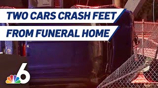 Two Cars Crash Next To Funeral Home In Little Havana