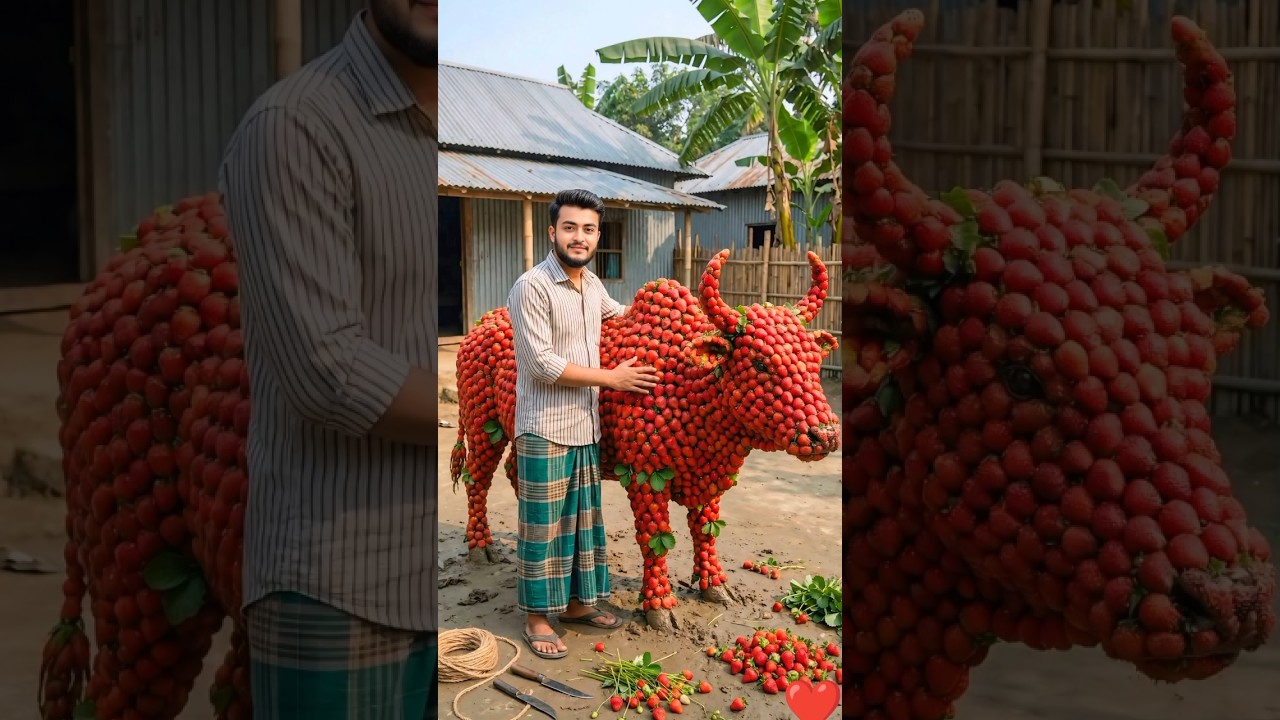I Built a Full-Size Bull Using Only Strawberries 🍓 | Unreal Village Art”
