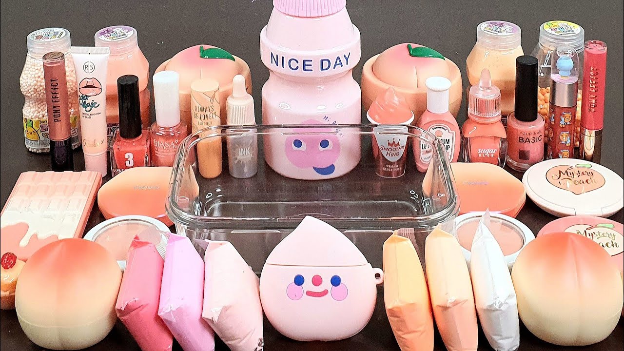 PEACH Slime Mixing Random Into Slime! Satisfying Slime Video ASMR