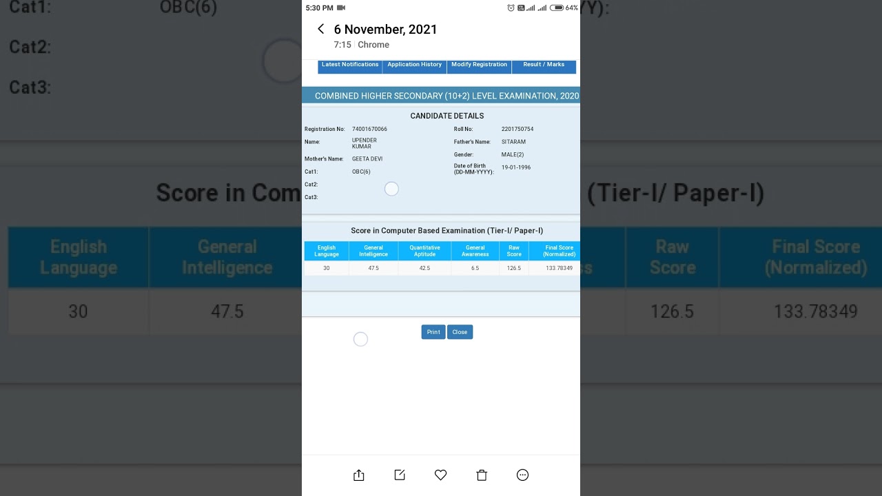 Scorecard in Ssc chsl 2020