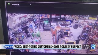 Video: Beertoting customer shot at robbery suspect 7 times