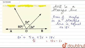 In the given figure, AOB is a straight line. The value of x is  | CLASS 9 | LINES AND ANGLES | M...