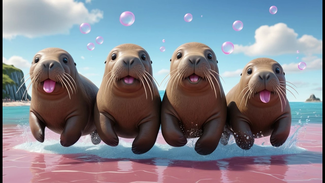 Fünf kleine Walrossbabys platschen | Lustige Wasserlieder & Kinderlieder zum Mitsingen