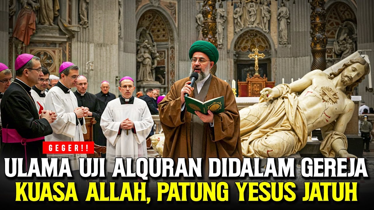 VATIKAN BUBAR ❗ NEKAT UNDANG ULAMA KE GEREJA UJI ALQURAN, KUASA ALLAH PATUNG YESUS JATUH