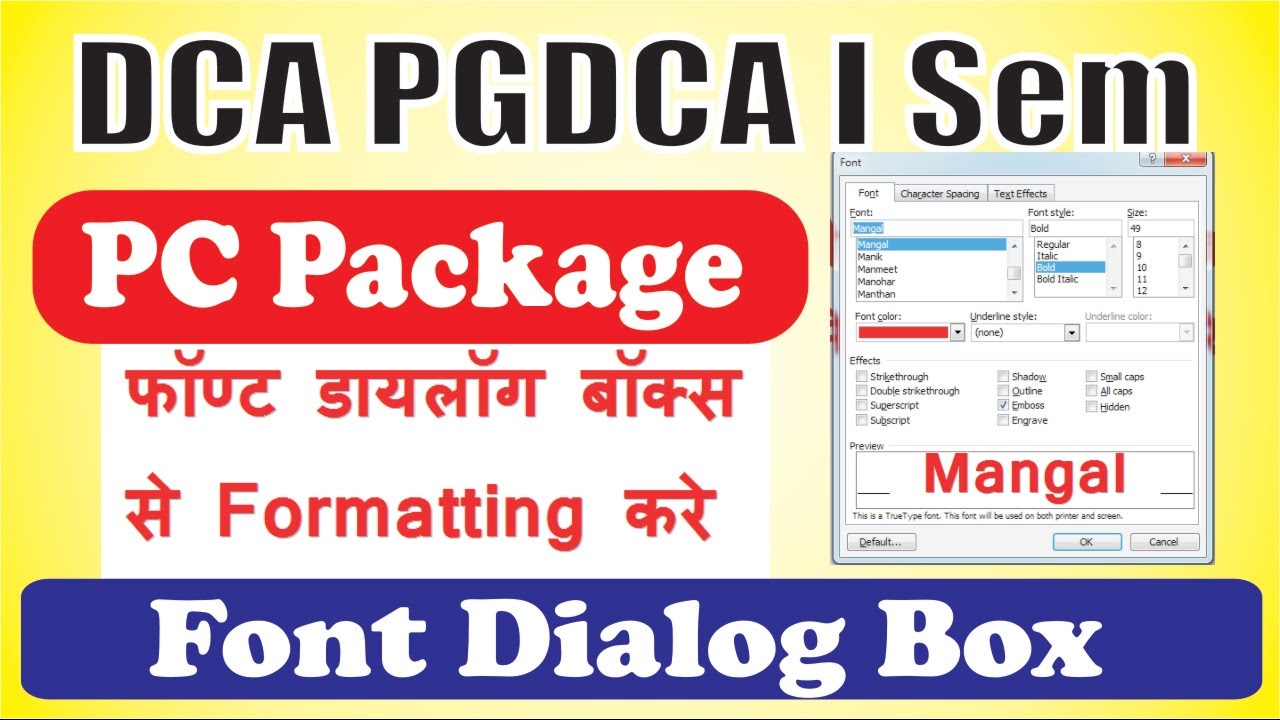 pc package text attribute and font dialaugebox - YouTube