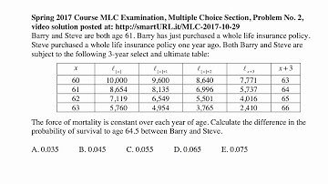 Exam MLC exercise for October 29, 2017