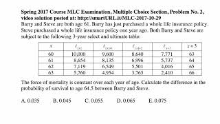 Exam MLC exercise for October 29, 2017