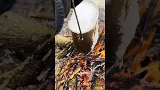 Winter Bushcraft Camping in a Survival Shelter, Wilderness Cooking, Survival Skills