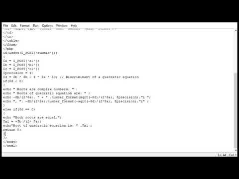 PHP Program To find the roots of the given Quadratic Equation - YouTube